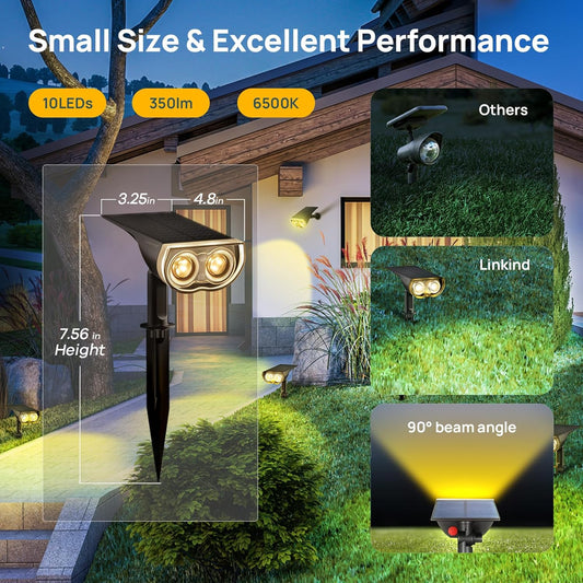 Linkind Solar Lights Outdoor StarRayS, Bright Solar Spot Lights Outdoor, IP67 Waterproof Spotlights for Landscape Garden Yard Walkway Patio Tree(Warm White, 6 Pack)