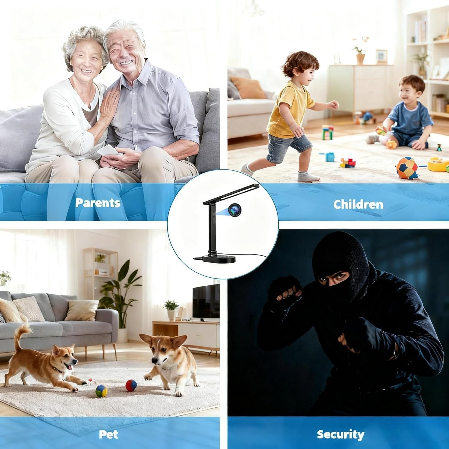 Smart WiFi Baby Monitor with Camera, Eye-Care Desk Lamp with 5 Brightness, Baby Monitors 2k HD, 2-Way Talk, 2.4 GHz Motion Detection Indoor Camera for Baby/Elderly/Pet