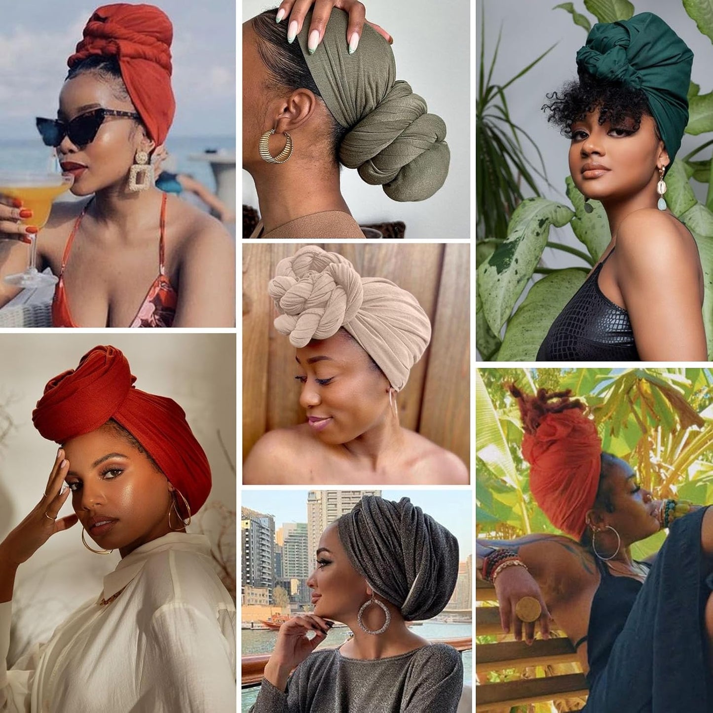 COOKOO 2 Piece Solid Color Stretch Jersey Head Wrap Long Scarf Long African Hair Wraps Stretch Hijab Extra Fashion Head Scarf Soft Head Wraps for Women(Black+Camel)