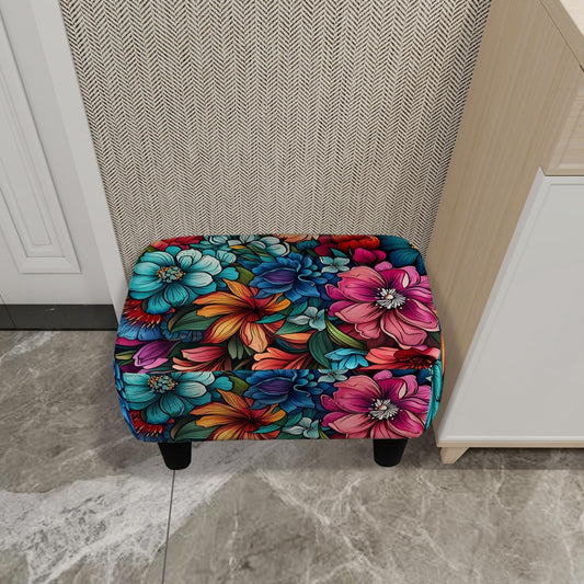 Foot Stool Linen Ottoman Foot Rest Small Footstool with Legs Vintage Floral Extra Seating for Living Room Bedroom, Flower