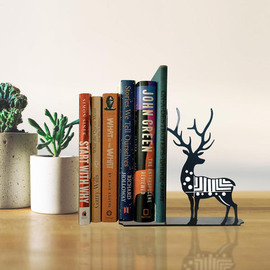 Modern Deer Metal Bookends for Shelves,Black Bookends Gifts for Book Lovers Men/Readers Women/Comic Book Fans/Kids, Decor for Bookshelf Kids Room Desk Accessories, Set of 2