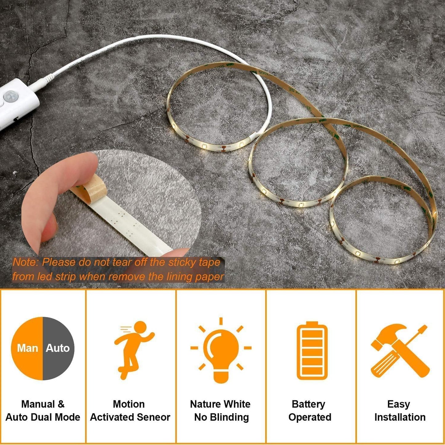 Motion Sensor Light Indoor, Closet Lights Motion Sensored, Battery Operated Cabinet Lights Strip, White Under Cabinet Lighting, Under Counter Lights for Kitchen, Led Strip Lights for Bedroom