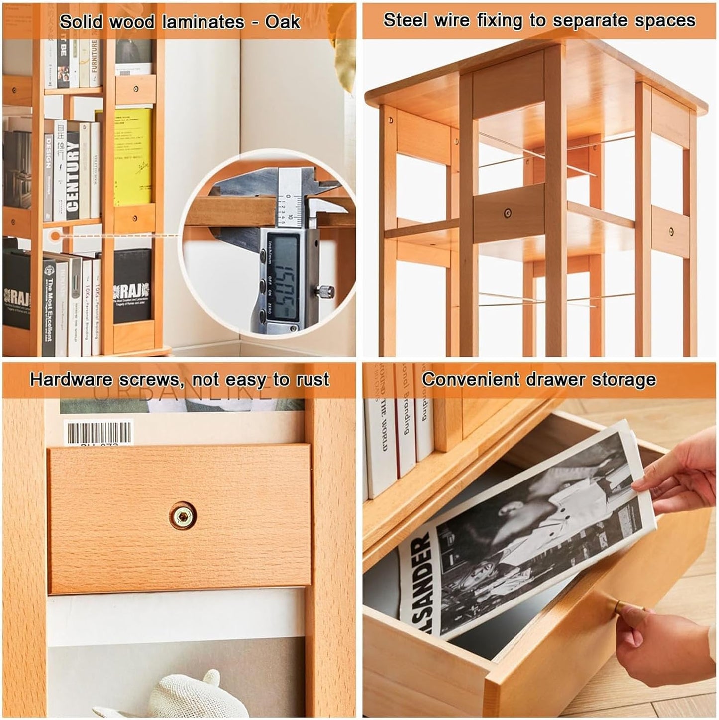 Rotating Bookshelf - 5 Tier 60.5in Bookcase, 360° Display Booksheleves Narrow Swivel Corner Book Shelf Standing Tall Storage Rack Adult Bedroom, Living Room (A 154cm/60.5in) (B 154cm/60.5in)