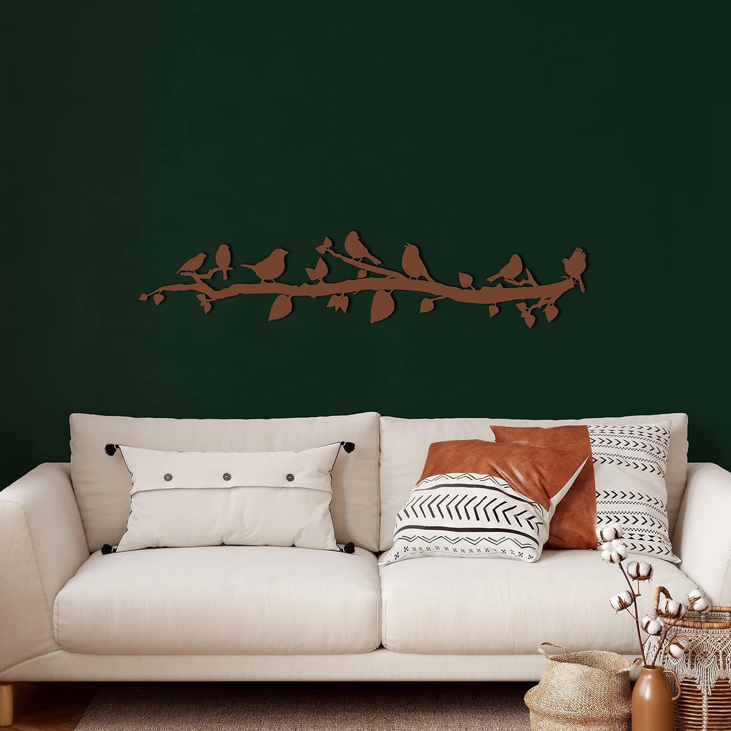 Metal Wall Decor, Birds On Branch, Home Living Room Decor, Wall Sign, Metal Wall Art, Interior Decoration, Indoor Outdoor Hangings, Bronze (60x13cm)