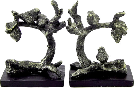 Bellaa 23446 Vintage Birds Bookends - Decorative Bronze Sparrow Book Ends for Farmhouse Boho Home Decor, 6 Inch Bookshelf Stoppers Antique Lightweight