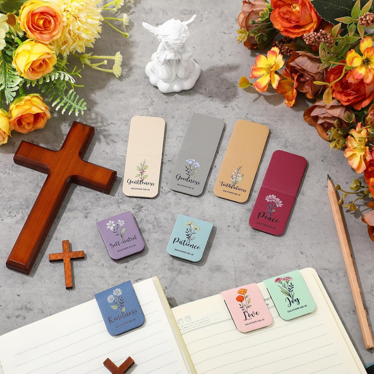 9 Pcs Christian Magnetic Bookmarks for Women Easter Inspirational Gifts Leather Magnetic Bookmarks Handmade Bible Motivational Gifts for Religious Party Church Book Club(Colorful)