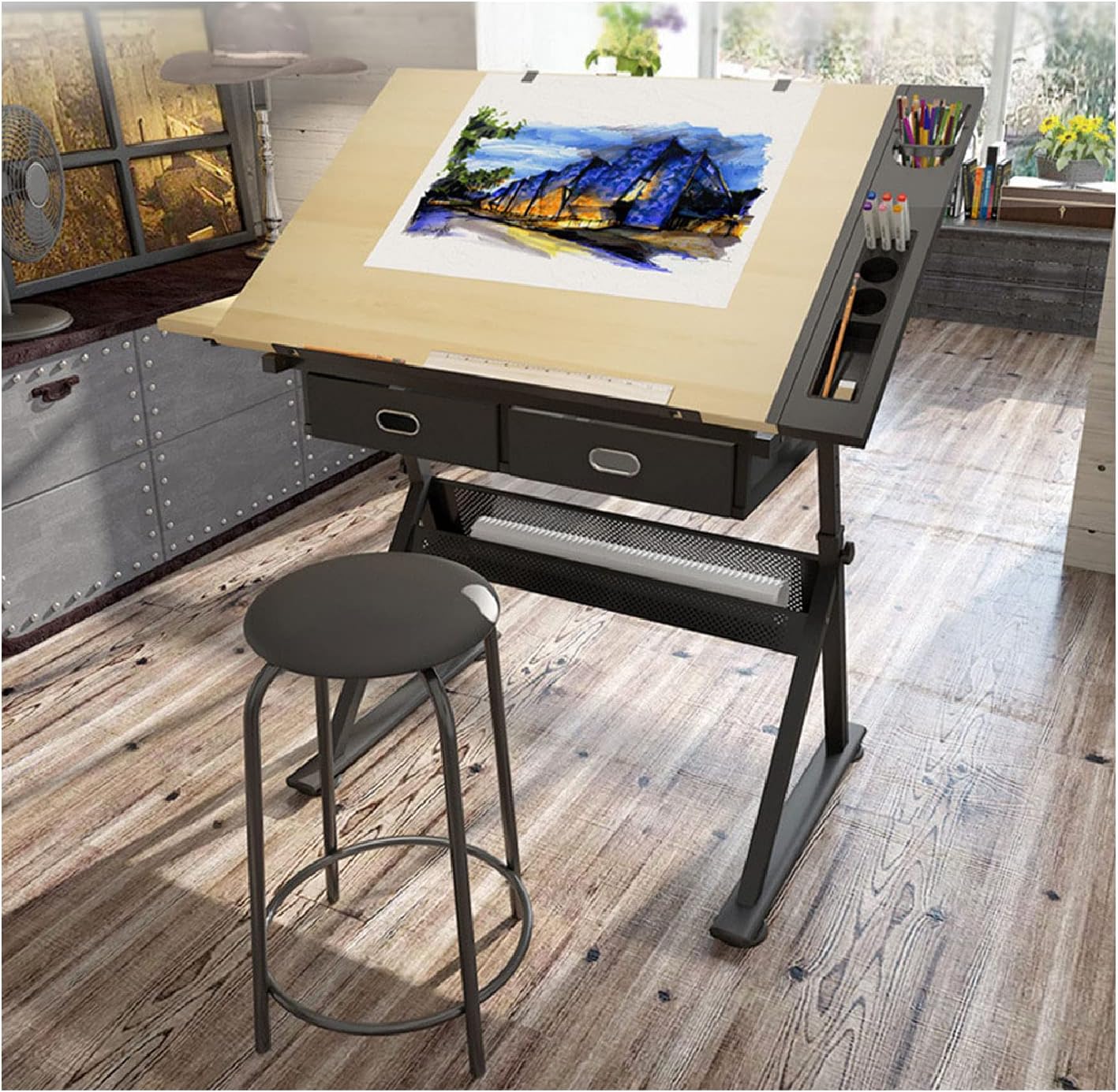 Drawing Tilting Tablet,Height Adjustable Drafting Table Drawing Table Artist Desk Tilted Tabletop Art Craft Desk Watercolor Paintings Sketching Work Station