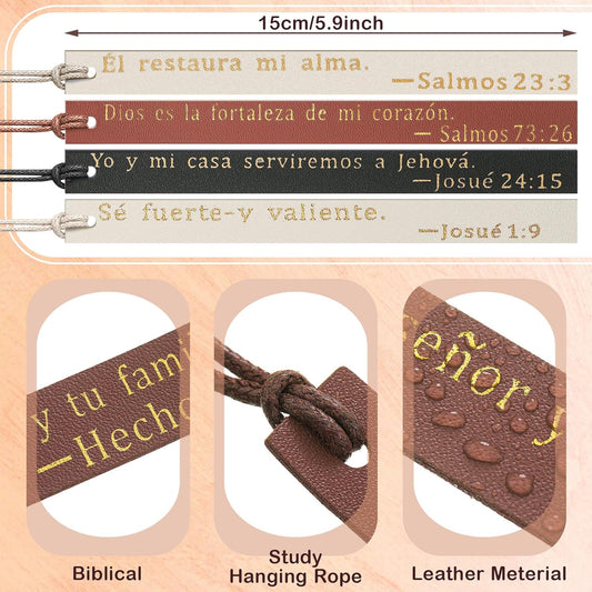 Skyygemm 10 Pcs Spanish Christian Bible Bookmarks for Women Leather Bookmarks Spanish Bible Gifts for Women Book Lovers Readers Church Book Club(Black Brown)