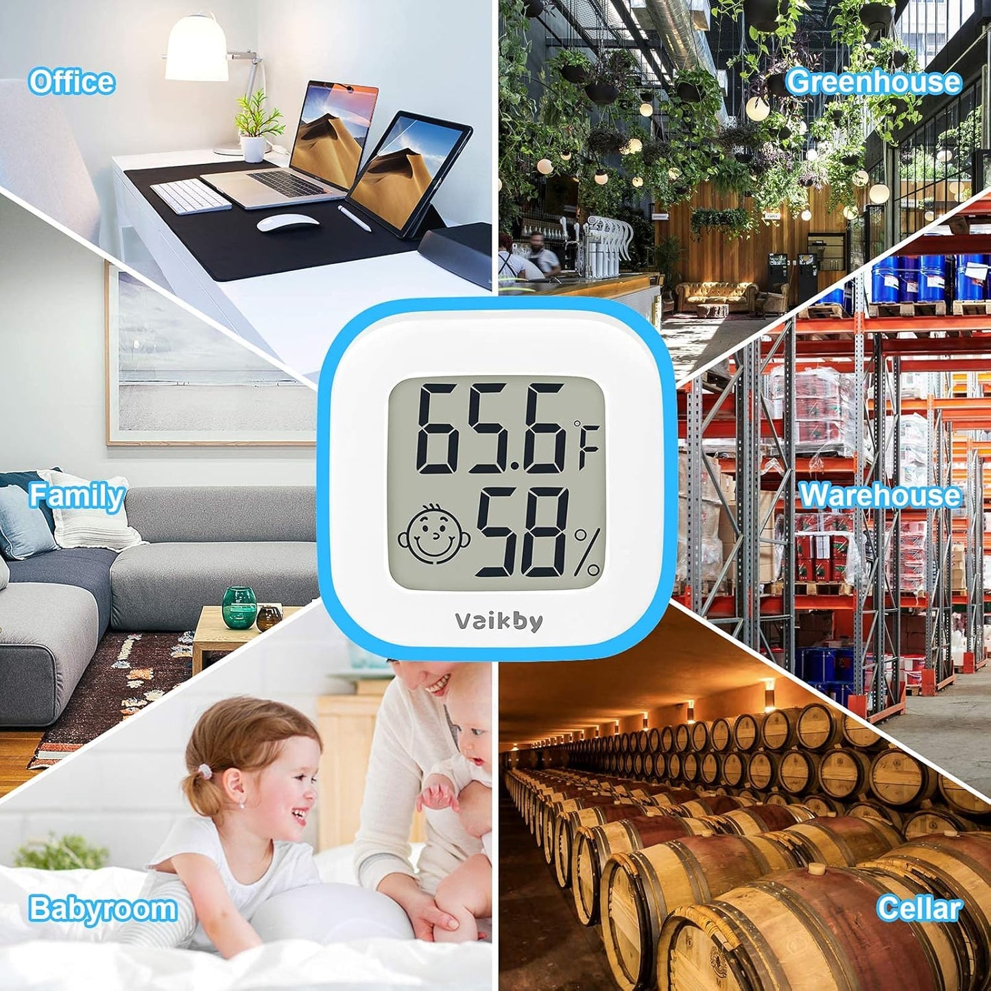 Vaikby Indoor Thermometer 2Pack, Humidity Gauge Meter Digital Hygrometer Room Thermometer for Home, Hight Accurate Temperature and Humidity Monitor for Greenhouse, Reptile, Humidors, Cellar, Office