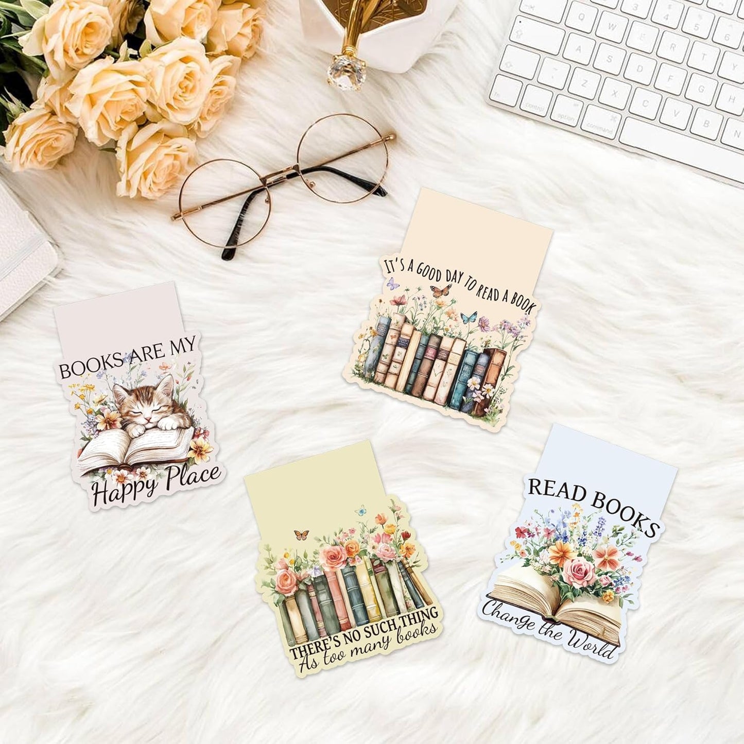 Vintage Floral Magnetic Bookmarks, 12 Pcs Book Lovers Magnet Book Mark Clips for Reading, Cute Bookish Gifts for Women Girls, Flower Page Marker for School Office Christmas Stocking Stuffers