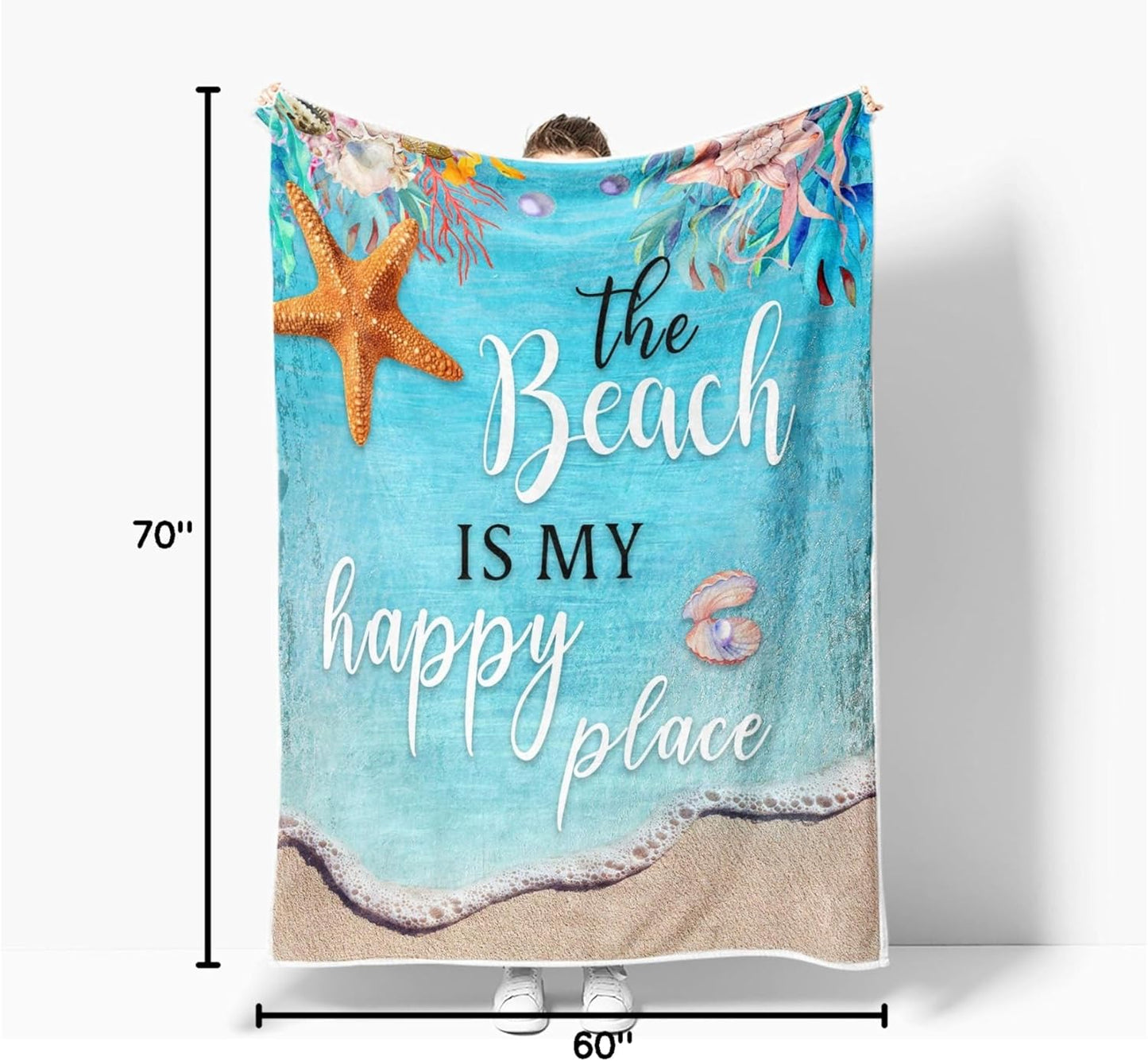 Teal Throw Blanket, Blue Coastal Ocean Beach Throw Blanket for Couch, Bed, Summer Super Cozy Blankets Fuzzy Plush Lightweight Throw Blankets for Sofa, Bed, Living Room
