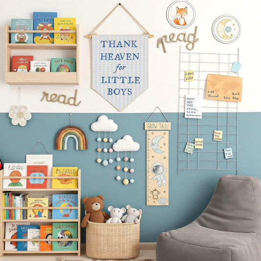 Nursery Playroom Reading Room Bedroom Wall Decor Gifts for Boy Kids-Baby,Shower Christmas Gift-Canvas Banner Pennant Prints Poster Flag Sign Wall Art-Thank Heaven for Little Boys