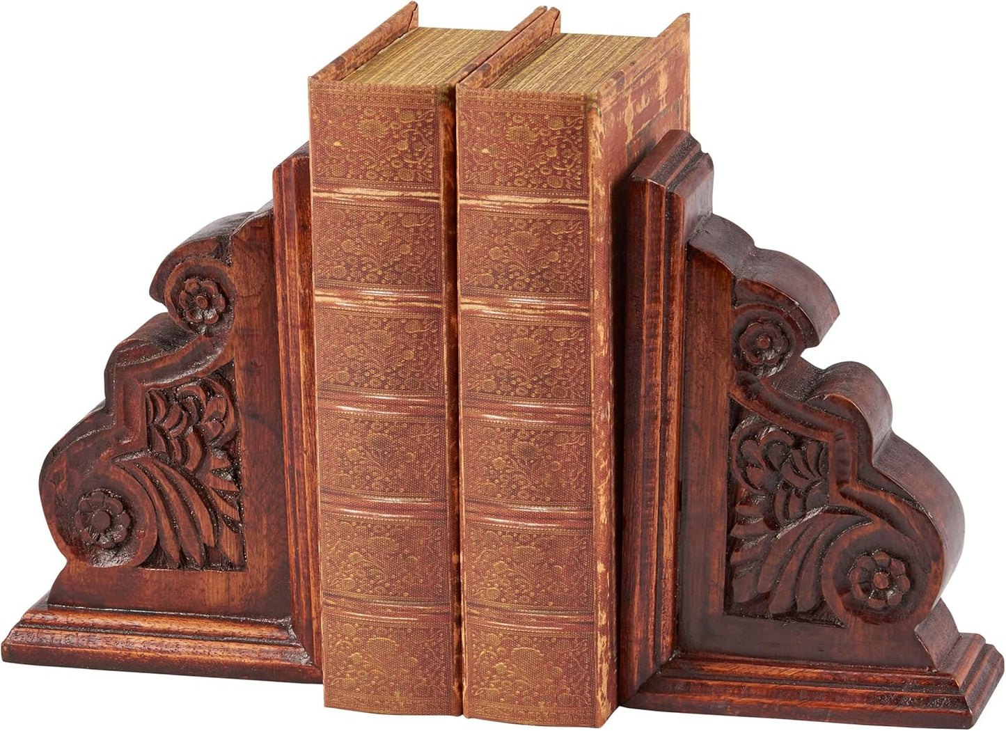 Wooden Classic Bookend Set from Primitives by Kathy, Dark Academia Home Décor, Gifts for Book Readers, Non Slip Rubber Feet on Bottom, Bookish Accessories, 7 by 9 by 2 Inches, Natural Wood