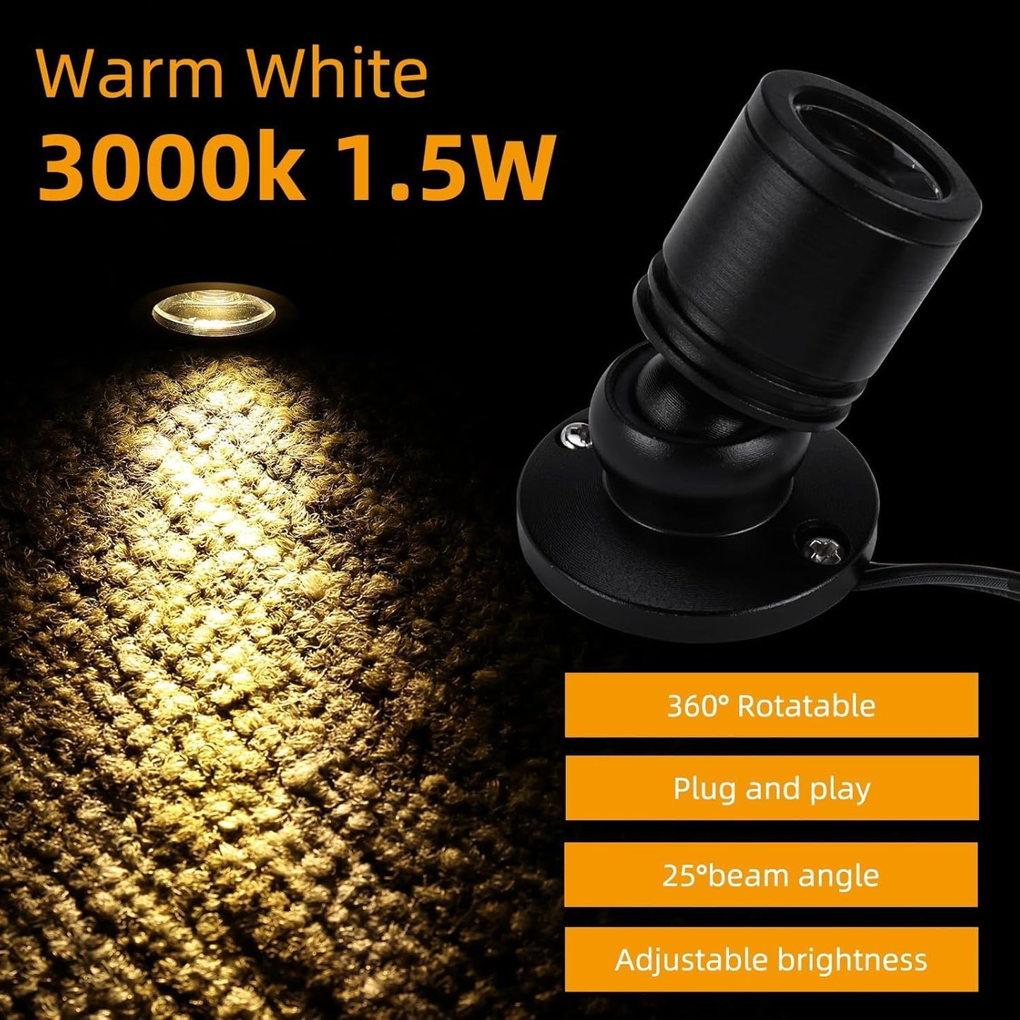 Jorunhe 1.5W LED Mini Surface Mounted Light Jewelry Cabinet Lamp Spotlight with Online PWM Dimmer(Pack-6,Warm White 3000k)