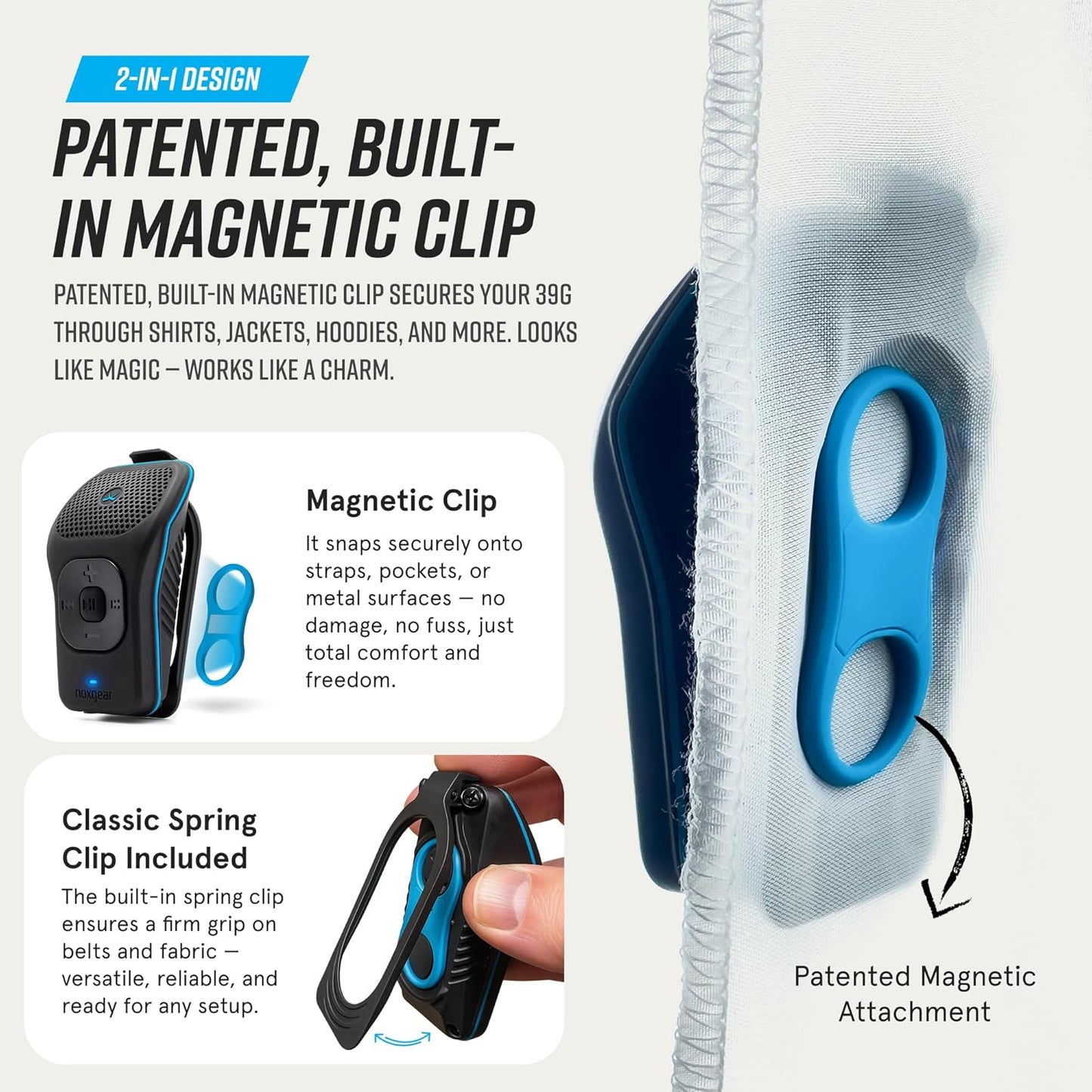 noxgear 39g Wearable Bluetooth Speaker, Magnetic Mini Clip-On, Waterproof Up to 15 Hours Playtime | Clip On Bluetooth, Wearable Speaker with Microphone, 100ft Range
