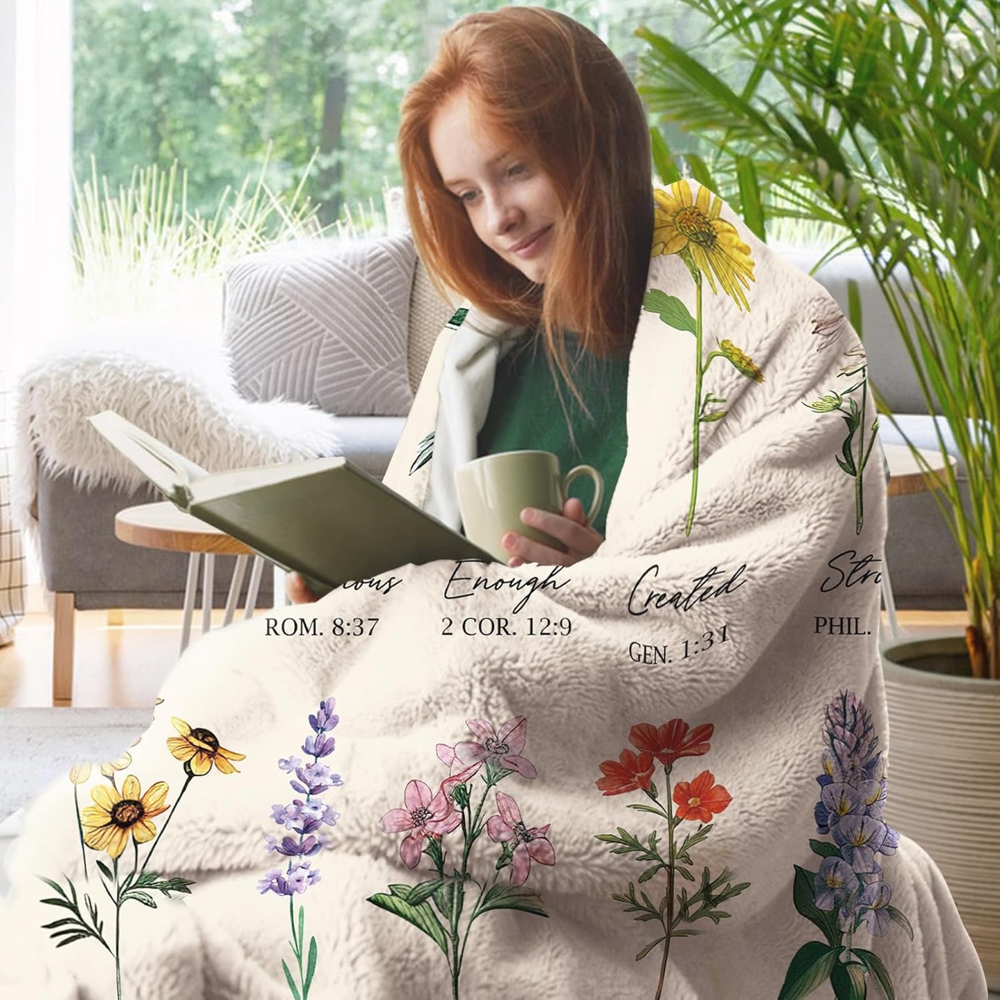 Christian Floral Gifts for Women Flannel Throw Blanket, Religious Inspirational Flower Birthday Ideas, Wildflower Bible Verse Soft Blankets Present for Girls Friends Mom 50"x60"