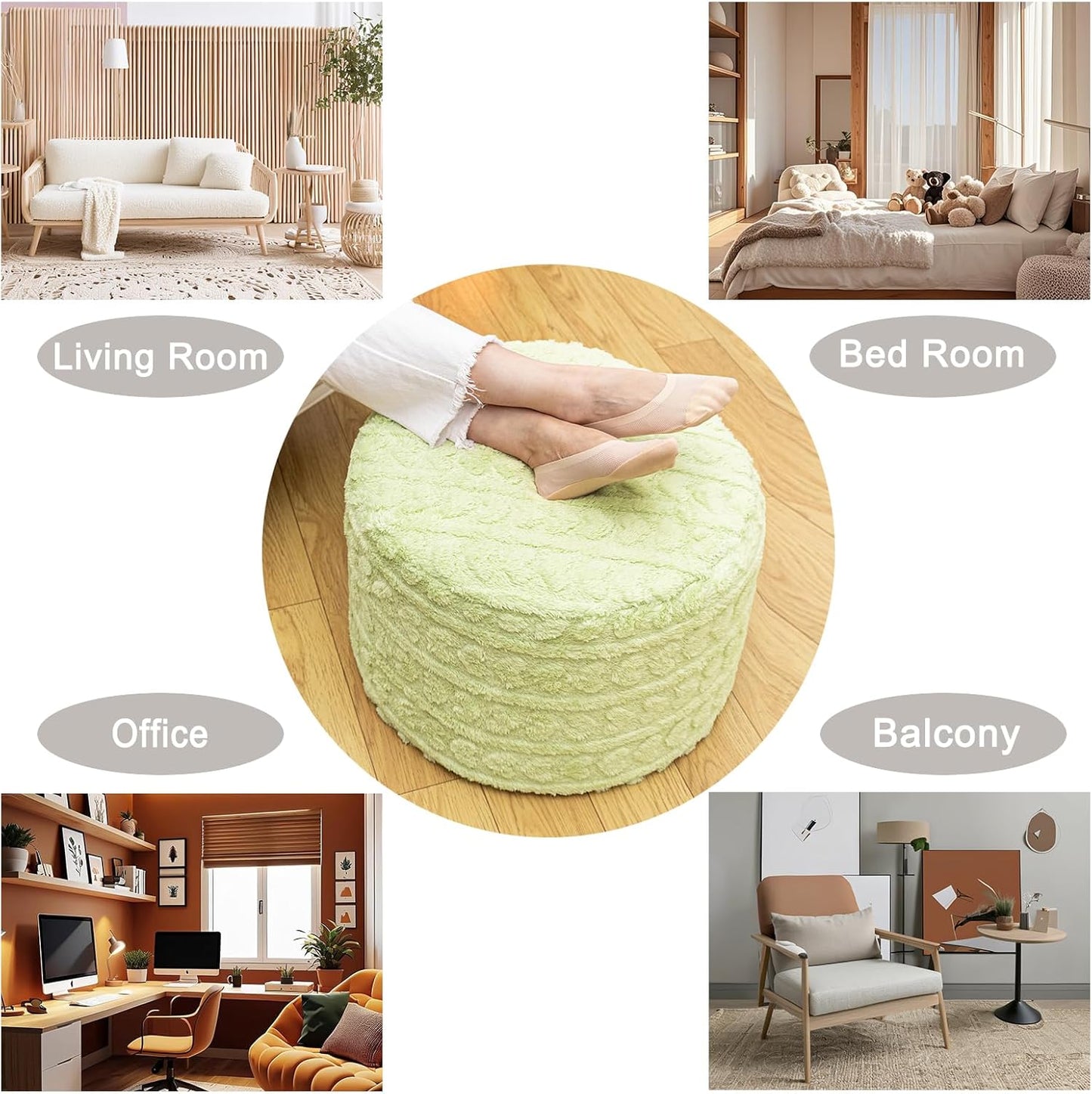 Round Pouf Ottoman Foot Rest 20x14 Inches Soft Heart Printed Footstool Ottomans for Living Room Comfort Foam Stuffed Poofs Perfect to Rest Your Feet for Couch Desk Sage Green
