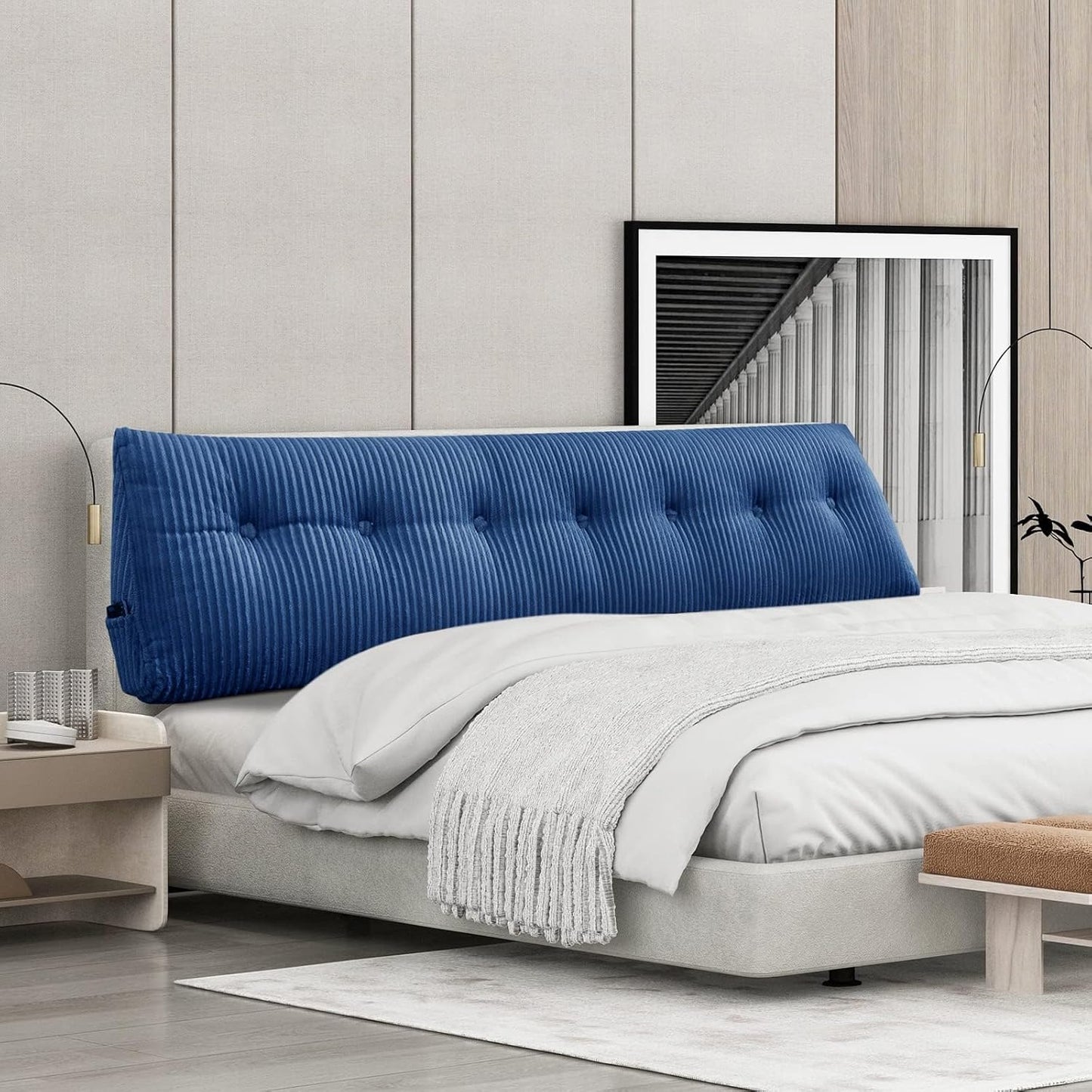 SLIGUY Large Headboard Pillow, Headboard Wedge Pillow Bed Rest Reading Pillow Bolster Triangular for Sitting in Bed-Backrest Positioning Support Long Pillow for Daybed (Full: 54x8x20 Inches,Blue)