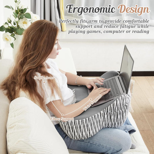 DONAMA Reading Pillow for Gaming, Lap Desk Pillow for Laptop, Arm Rest Pillow with Side Pockets, Memory Foam Bed Rest Pillow for Reading, Working, Gaming, Writing in Bed Couch Floor (Dark Grey)