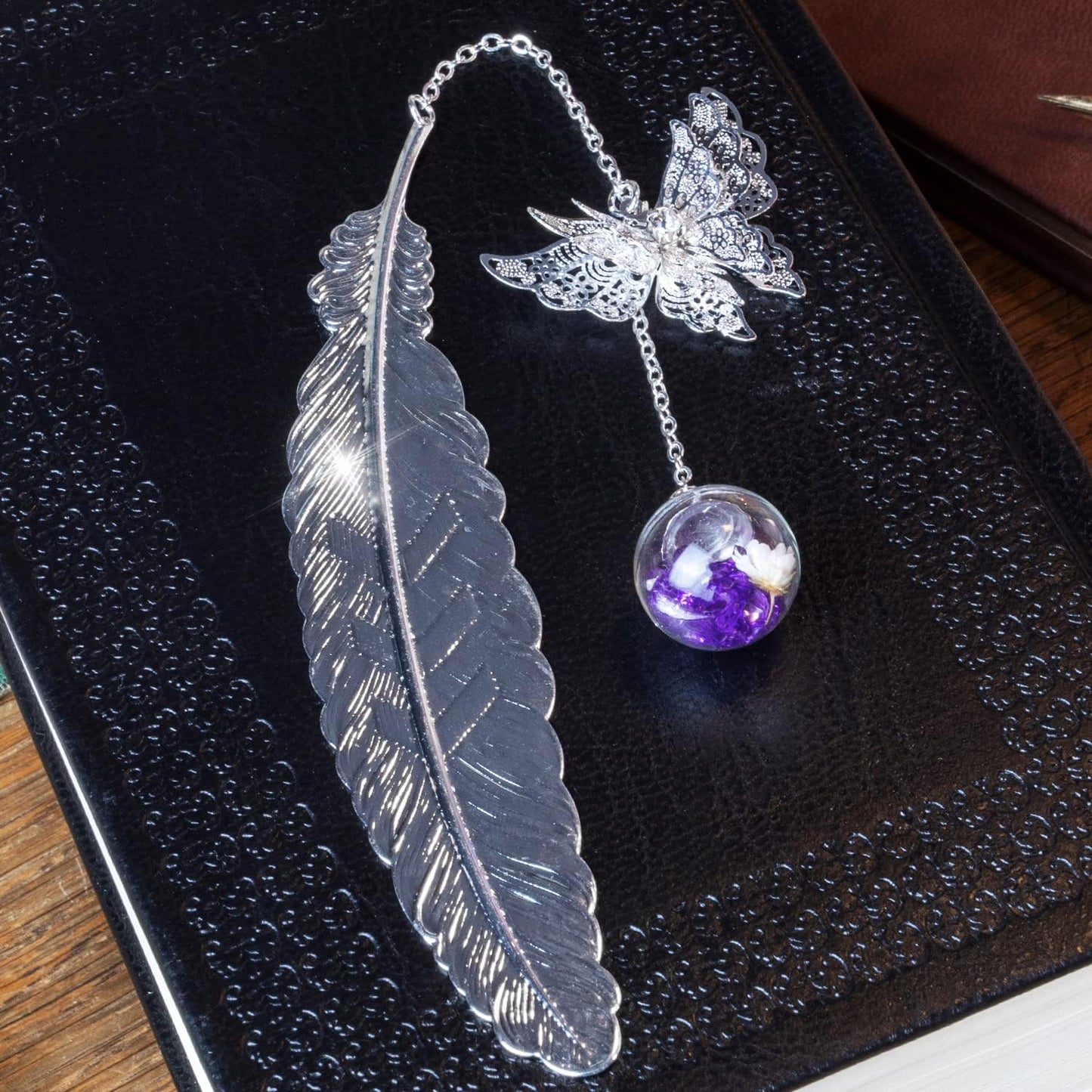 Toirxarn Silver Feather Bookmark with Butterfly Charm – Christmas Gifts for Women, Mom, Teachers, Book Lovers – Stocking Stuffers, Secret Santa, Birthday & Holiday Gift Box
