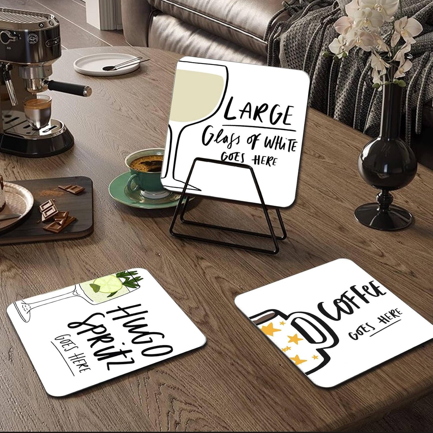 Square Hot Chocolate Coasters for Drinks, Funny Drink Coasters Set of 2, Chocolates Coaster for Home Office Table Kitchen Desk Decor, Birthday Gifts for Women Men Mom Hot Chocolate Lover