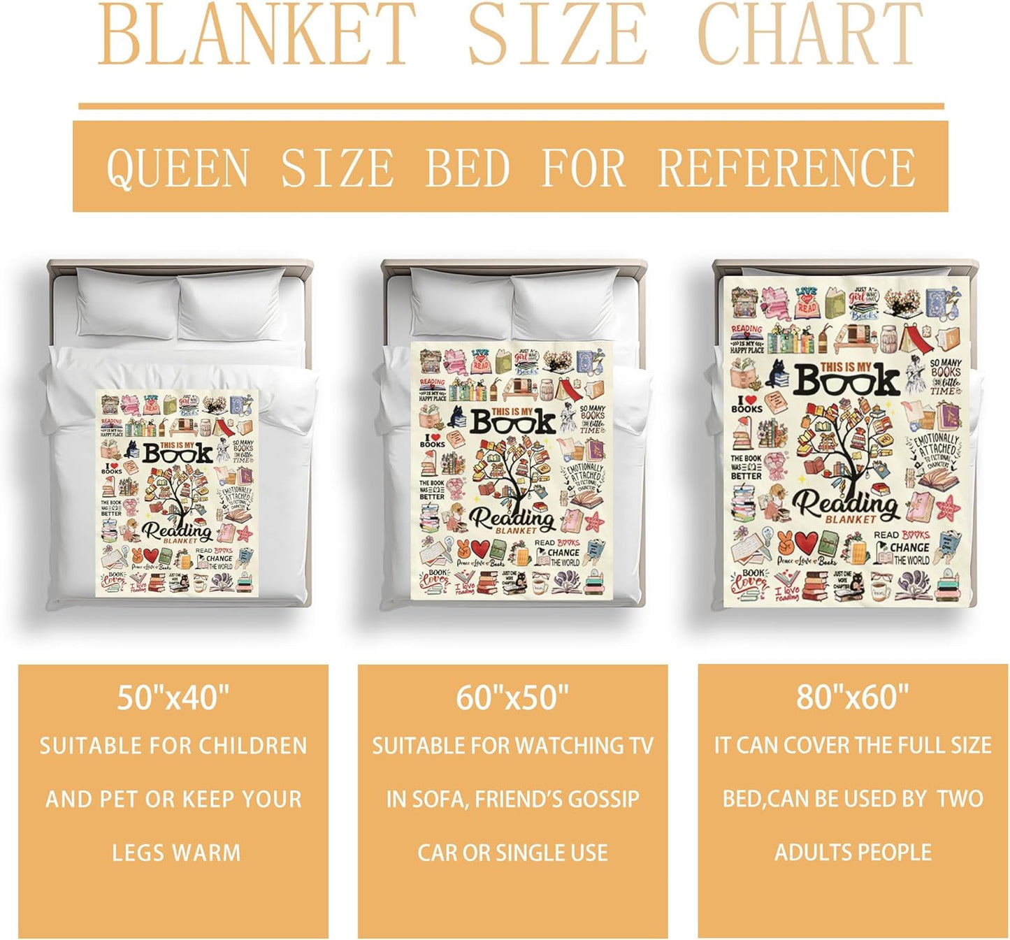 Book Blanket Reading Gifts for Books Lover Bookish Literary Blanket for Librarians Best Bookworm Gifts 50"x40"