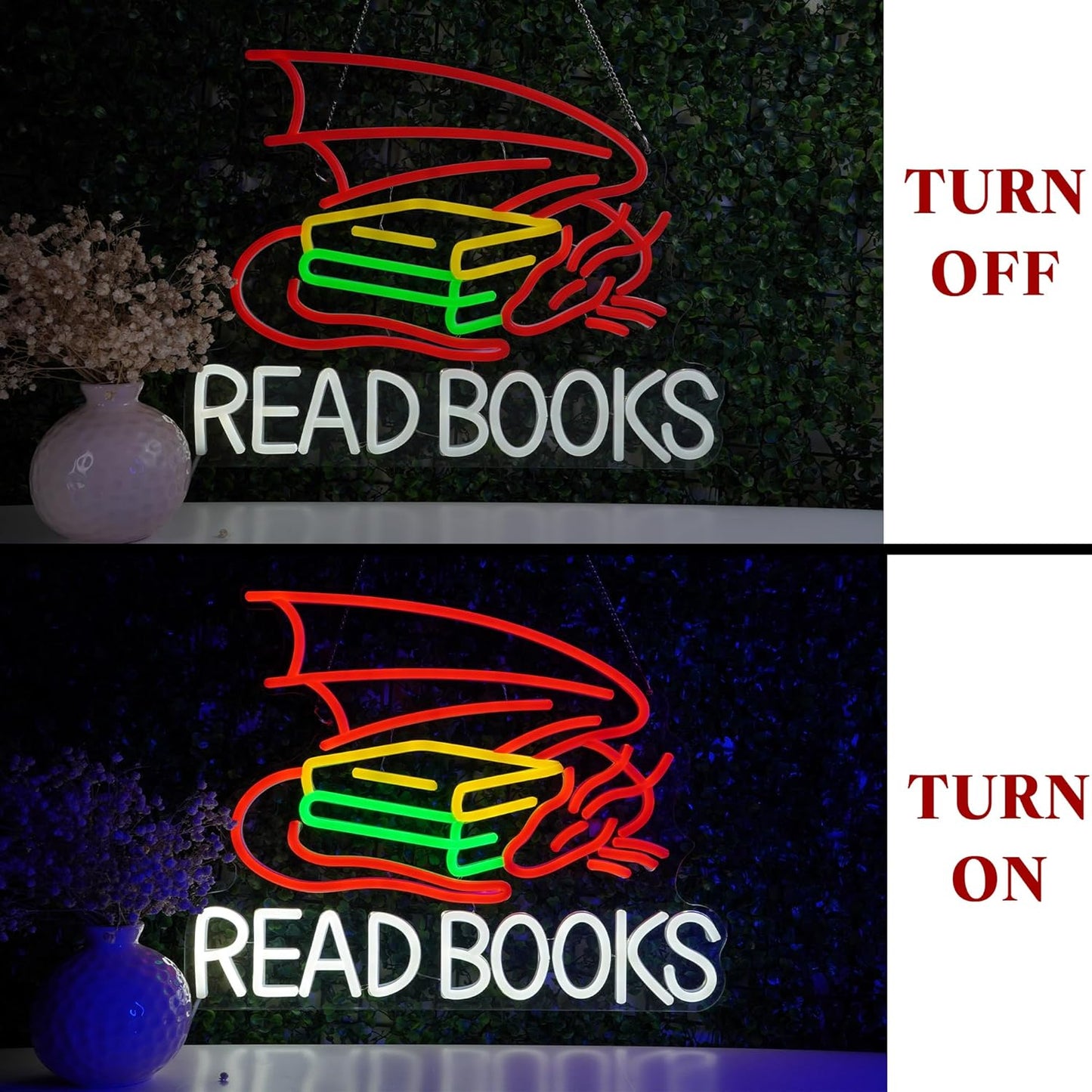 Dragon Read Books Neon Sign Led Light, Neon Wall Sign For Bedroom, Reading Room, Study Space, Library, Bookstore Decoration Gift For Men Women Kids Book Lovers