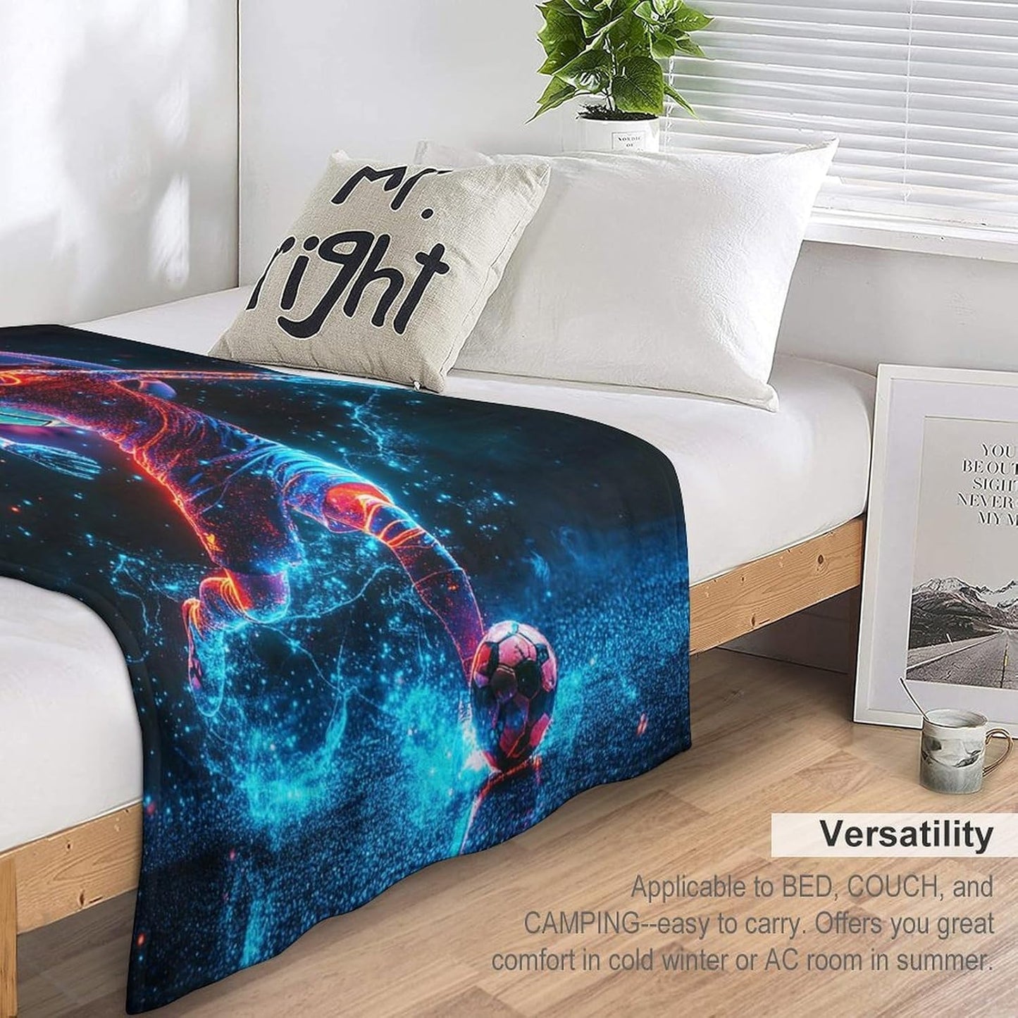 Soccer Throw Blanket - Soft Flannel Blankets for Teens Adults Women Men Sports Loves - Warm Soccer Player Blankets for All Season Lap, Chair, Sofa - 60"x50"