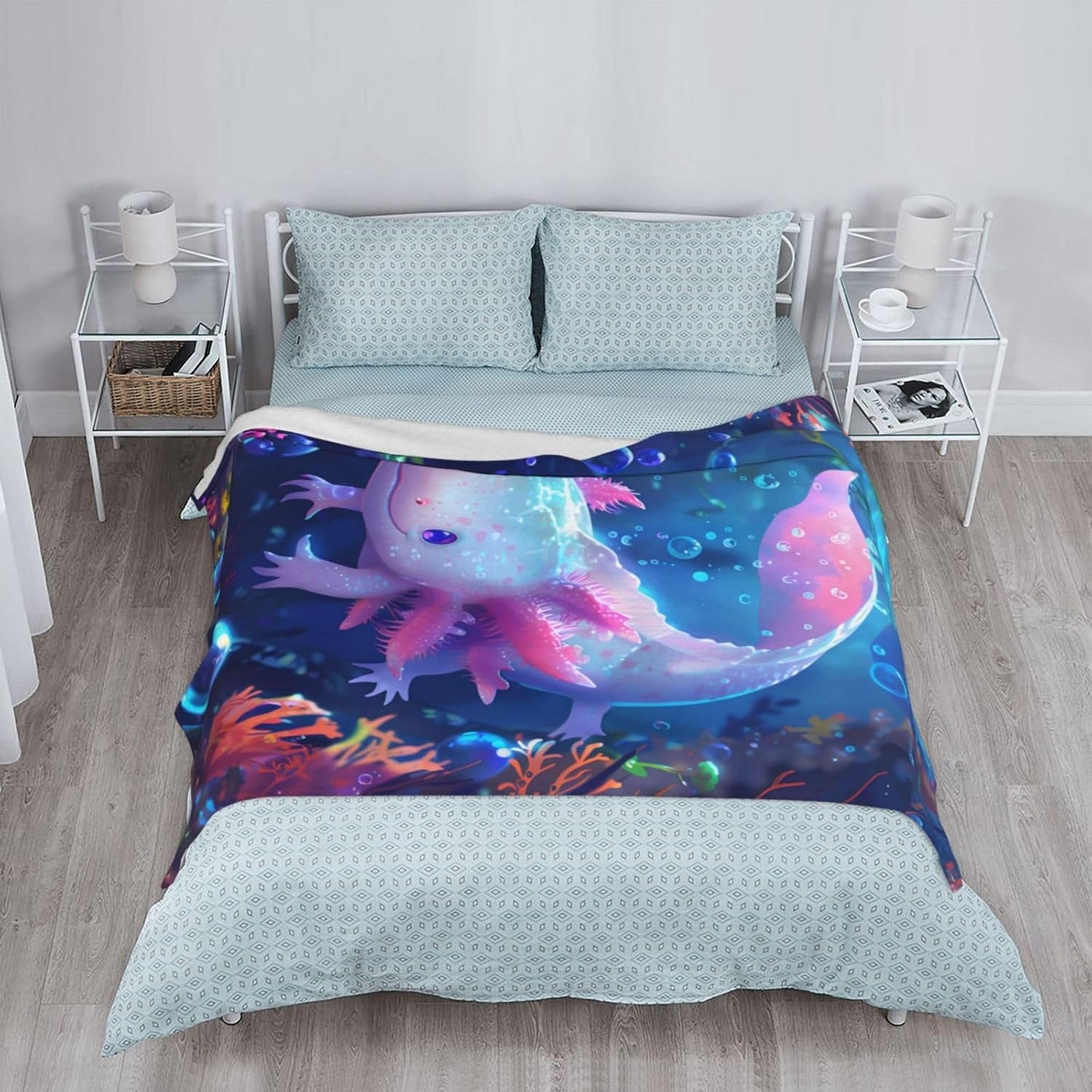 Axolotl Blanket Lovely Axolotls Gifts for Girls Boys Kids Adults, Flannel Axolotl Throw Blankets for Bed Living Room Sofa Couch Traveling Camping, Soft Warm Lightweight Cozy Axolotl Decor 80x60in