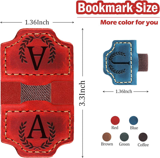 Personalized Leather Magnetic Bookmark with Pen Holder, Bookmark 26 Letters Name Initial Bookmarks for Readers, Book Lover Gifts for Women Men Notebook Accessories (Brown, A)