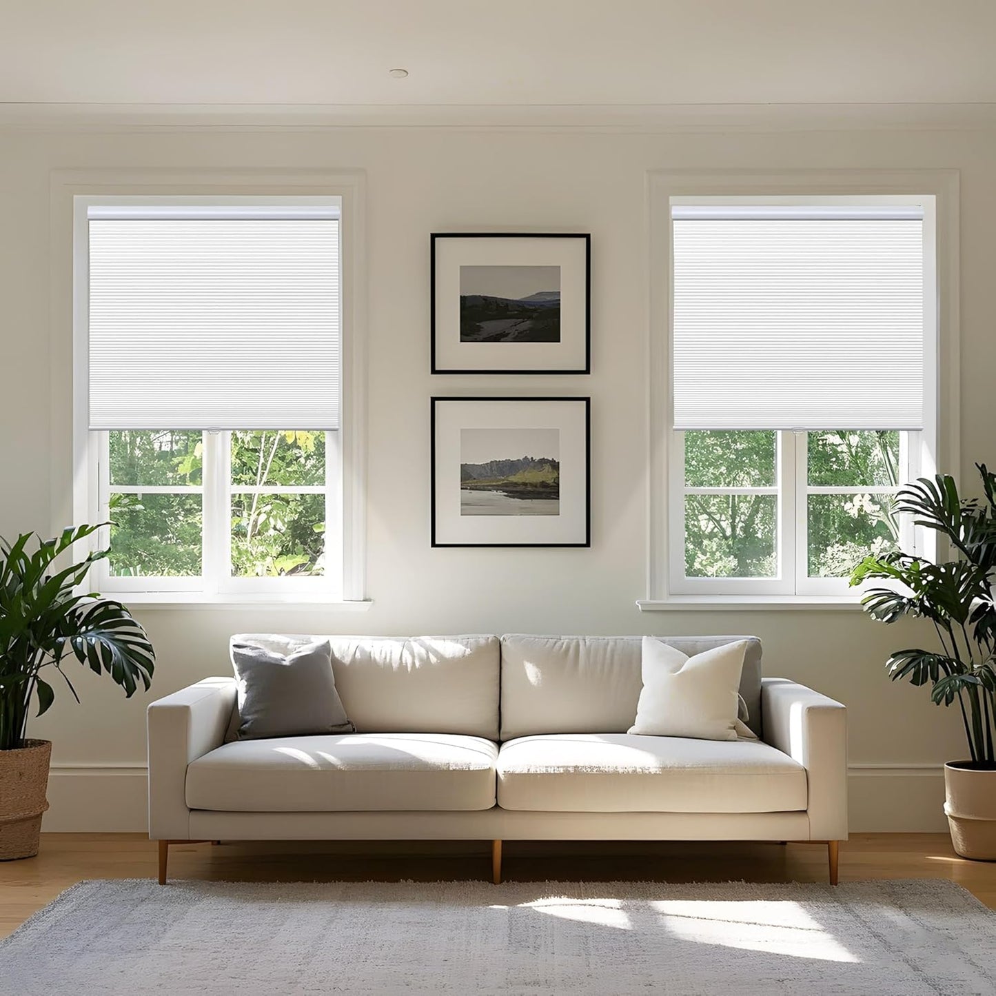 Cellular Shades Cordless Blackout Blinds Honeycomb Window Shades for Bedroom, Blinds for Window and Door, Home and Office, White, 35" W x 72" H SUNFREE
