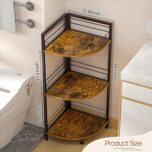 Bathroom Standing Shelf, 3 Tier Corner Stand, Free-Standing Shelf Units, Triangular Curved Corner Shelf Stand for Small Space, Ideal for Bathroom,Kitchen,Vanity Storage and Organizer