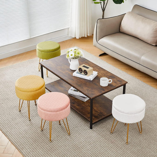Cpintltr Modern Velvet Foot Rest Stool Upholstered Round Storage Ottomans Multipurpose Dressing Stools Luxury Home Decor Ottoman Coffee Table Top Cover Footstool with Metal Legs for Couch Black