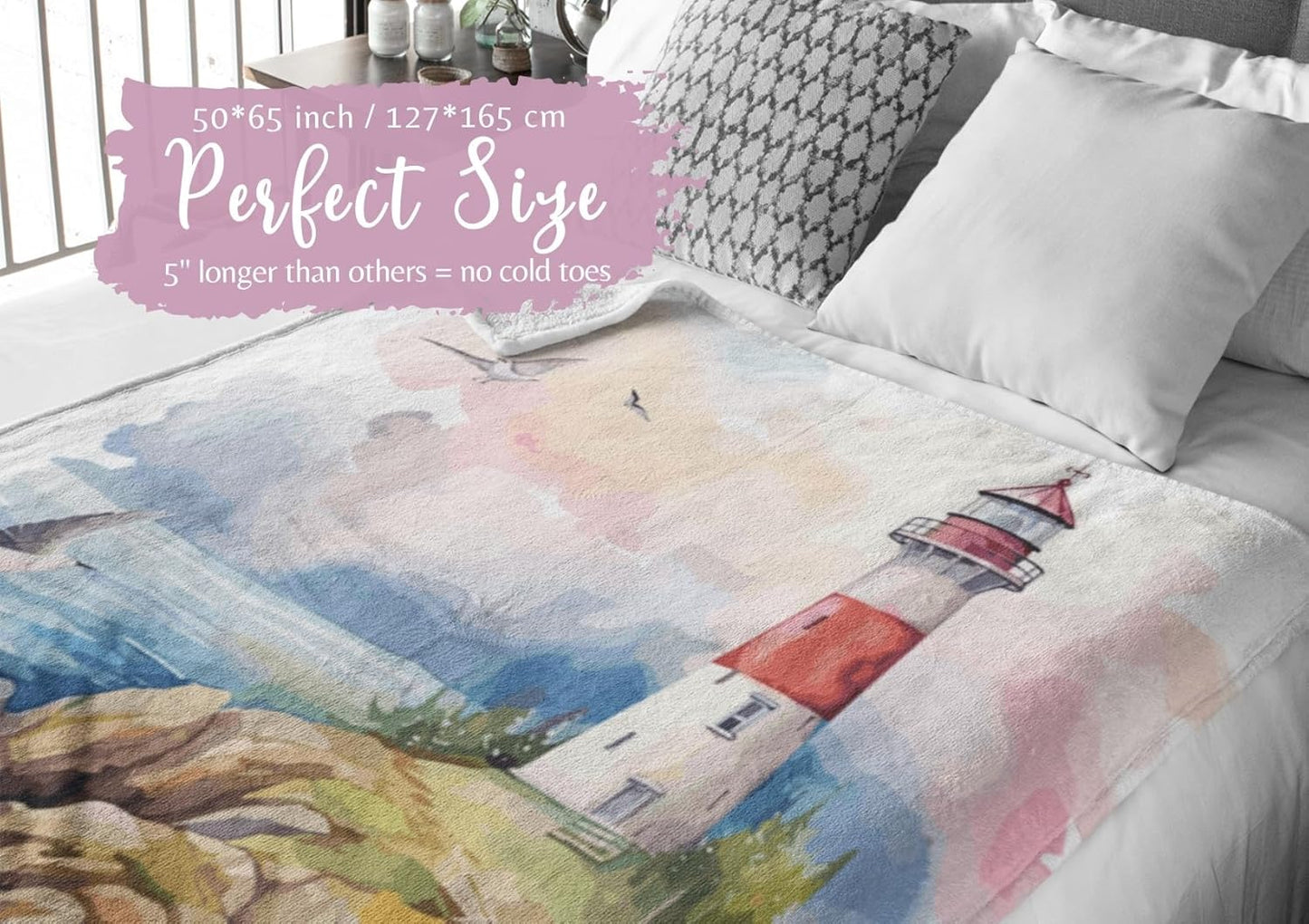 InnoBeta Lighthouse Gifts, Lighthouse Throw Blanket, Flannel Blankets for Lighthouse Lovers on National Lighthouse Day, Christmas, Birthday, Thanksgiving Day - 50" x 65"