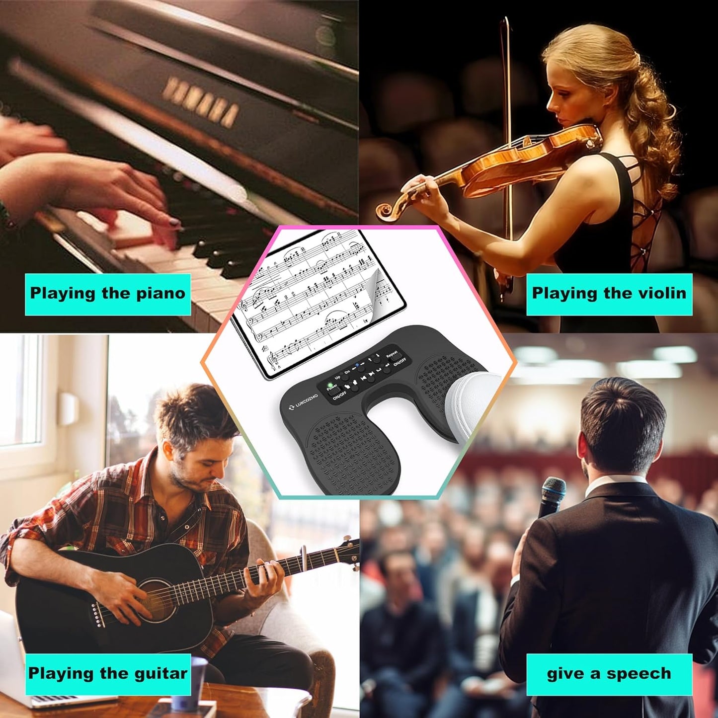Page Turner for Musical Instruments - Wireless Page Foot Pedal Turner with Anti-Slip Rubber, Silent Rechargeable Design for iPad, Tablets, Phones. Rudder Pedal Tuner Pedal