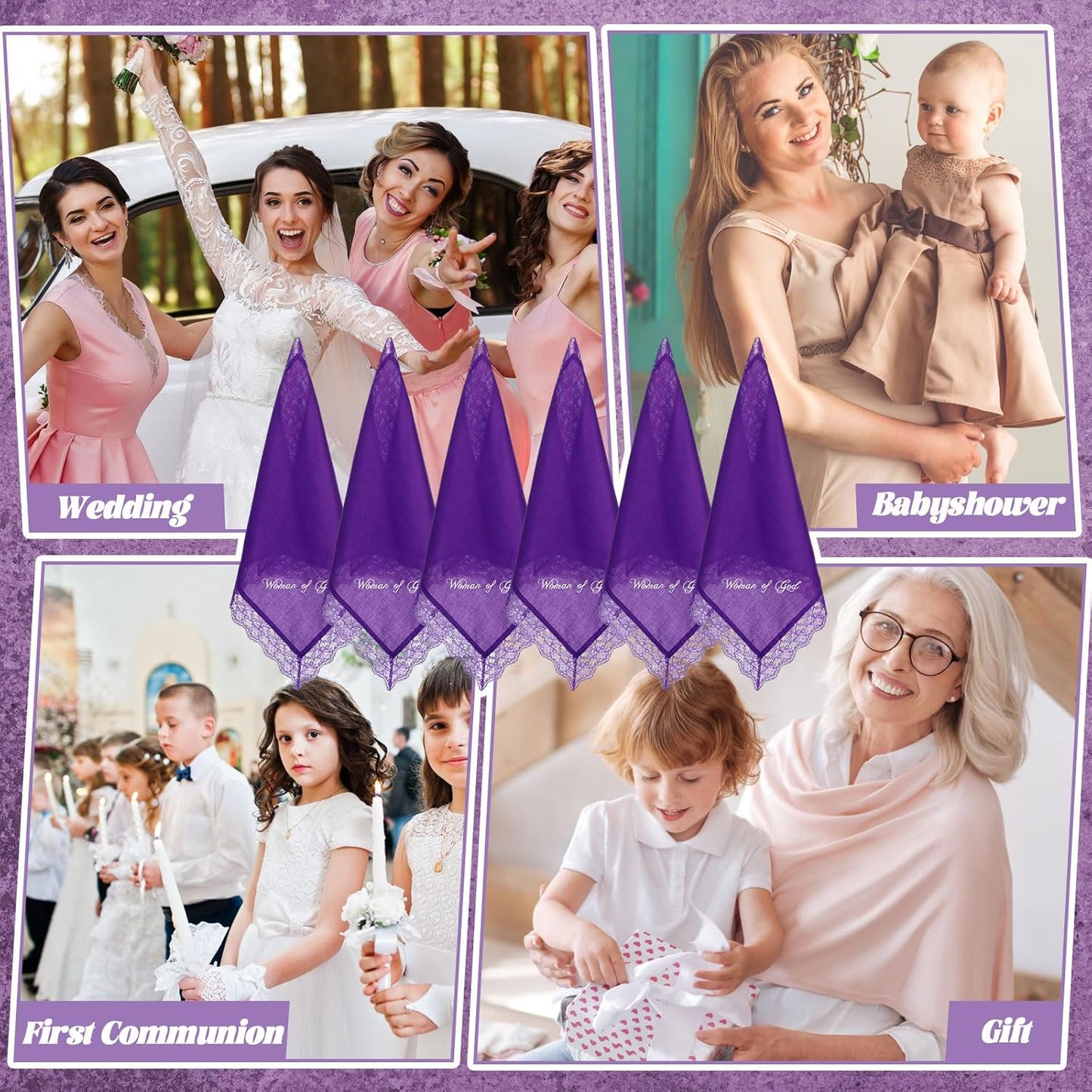 6 Pack 23'' Women Christian Gift Bulk Lap Scarf Ladies Handkerchiefs Church Religious Satin Handkerchief Gift for Mom