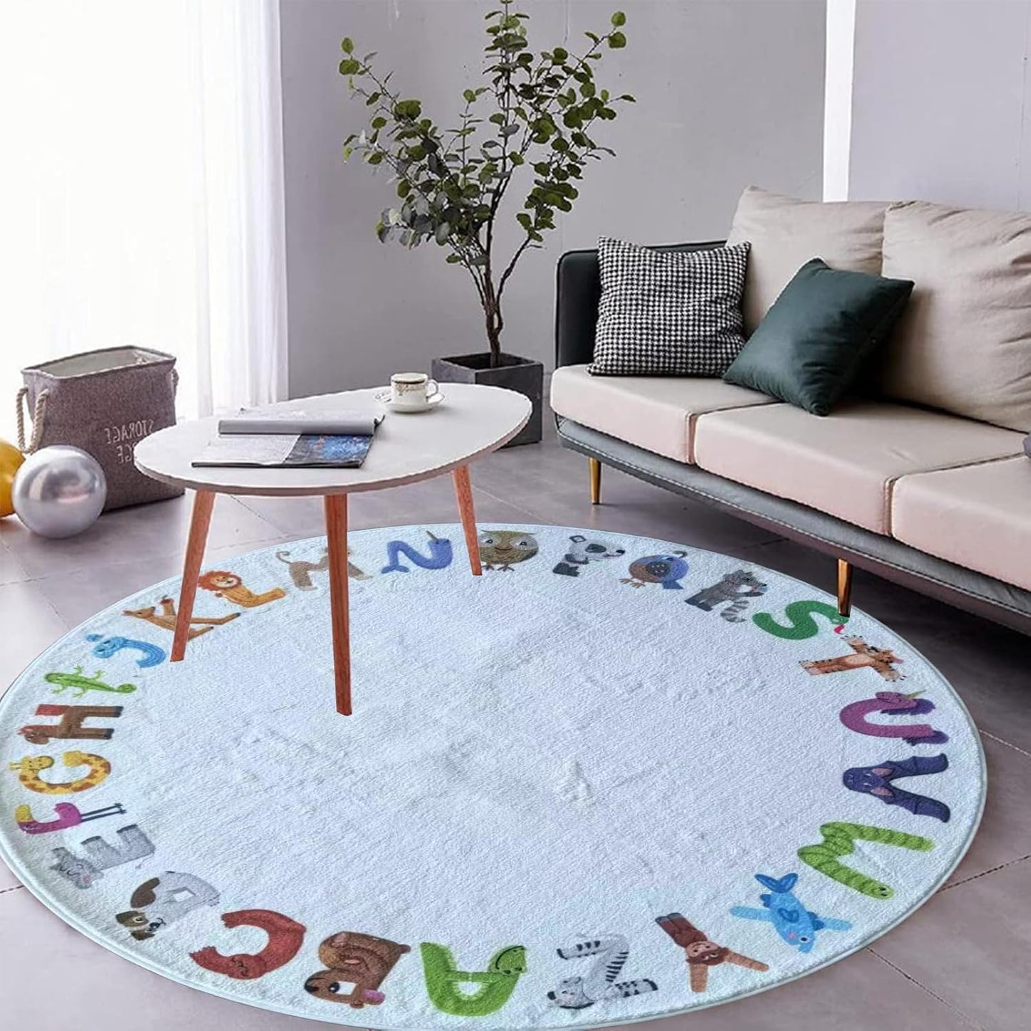 4ft Round ABC Kids Play Rug - Soft Crawling Mat, Non Slip Alphabet Educational Rug for Toddlers, Baby, Nursery, Playroom, Classroom, Bedroom Decor