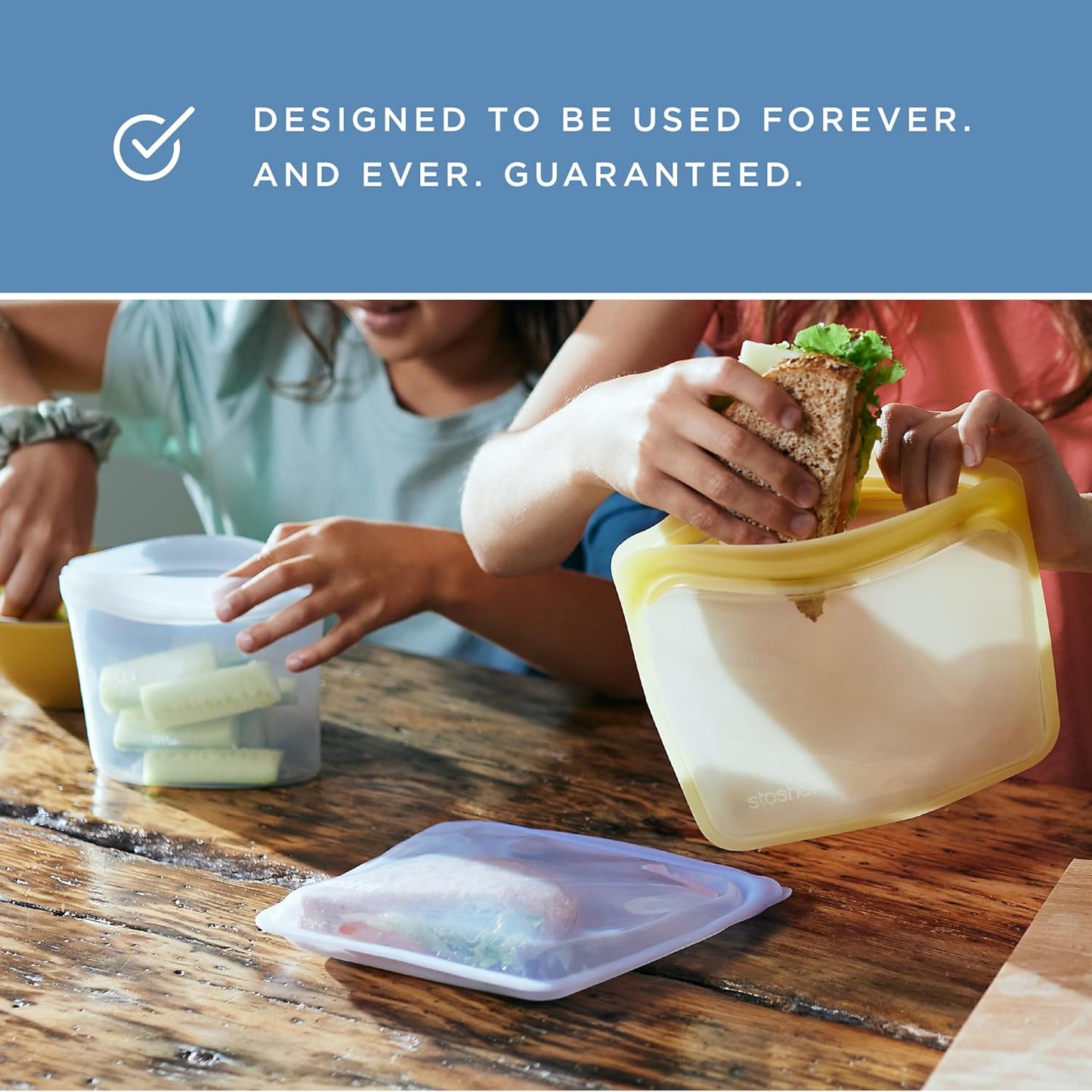 Stasher Silicone Reusable Storage Bag, Pocket Bags 2-Pack, Microwave, Dishwasher, Oven Safe, Sous Vide, Eco Friendly, Leak-free, Food-safe Silicone Snack Bags for Travel, 4 oz, Clear & Deep Ocean | Reusable Food Bag