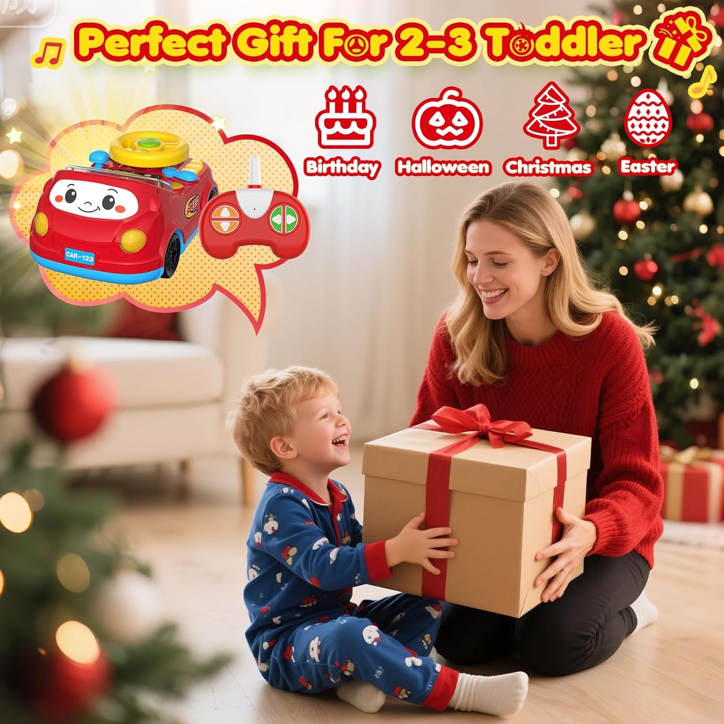 Toddler Toys For Ages 1-3 Boy - Remote Control RC Push Car Racing Adventure Steering Wheel Driving Games,Interactive Learning Educational Christmas Birthday Gift For Kids Age 1 2 3(Yellow Red)