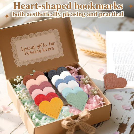 12 Pcs Bookmark Cute Bookmarks Leather Heart Book Marks for Women Men Kids Book Lovers Page Markers for Reading Teacher Students Appreciation Gifts School Office Supplies, 12 Colors