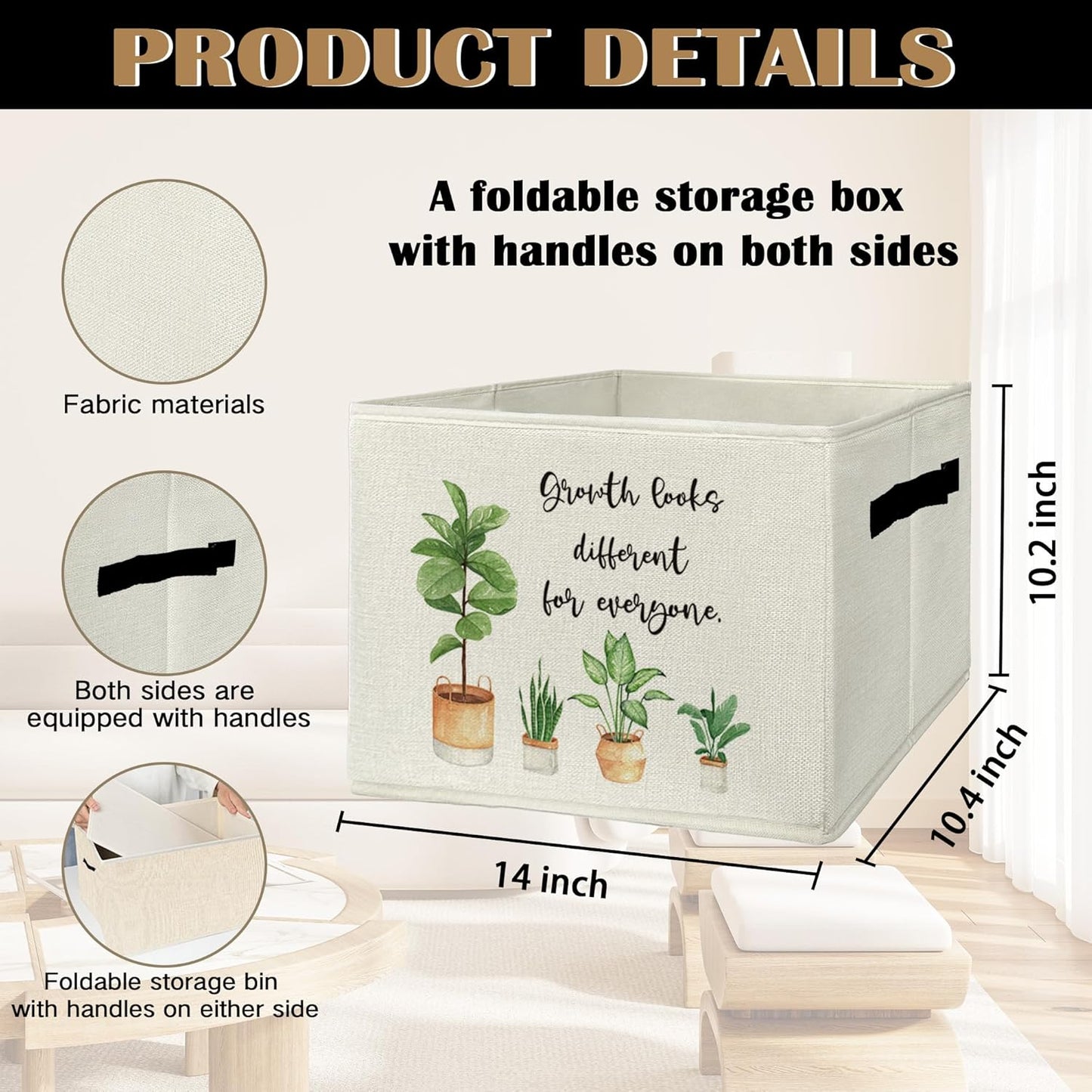 Inspirational Storage Bins & Boxes with Handles, Mental Health Foldable Basket for Organizing, Growth Mindset Positive Collapsible Storage Basket for Kids Bedroom Bathroom Clothes Toys Books
