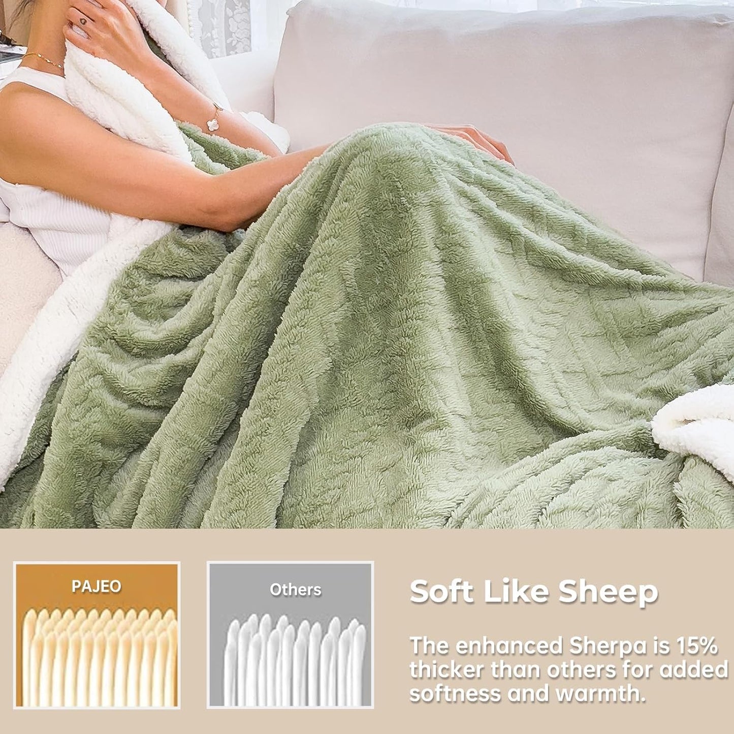Sherpa Blanket for Bed - Fleece Soft Cozy Fuzzy Blankets Thick Warm for Winter and All Seasons (Green, Full(80"x90"))