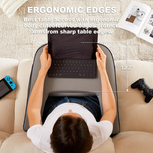 Reading Lap Pillow, Lap Desk Pillow for Bed, Laptop Arm Rest Pillow for arms for Reading, Working in Bed Couch(Grey)