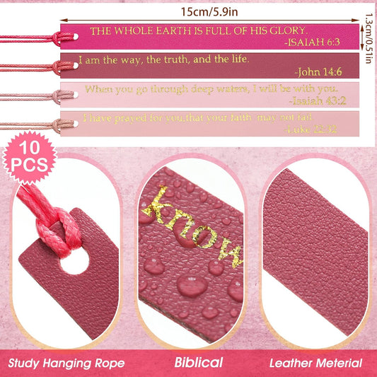 10 Pcs Christian Bookmarks for Women Leather Bookmarks Handmade Bible Christian Gifts for Women Book Lovers Readers Church Book Club(Rose Red)