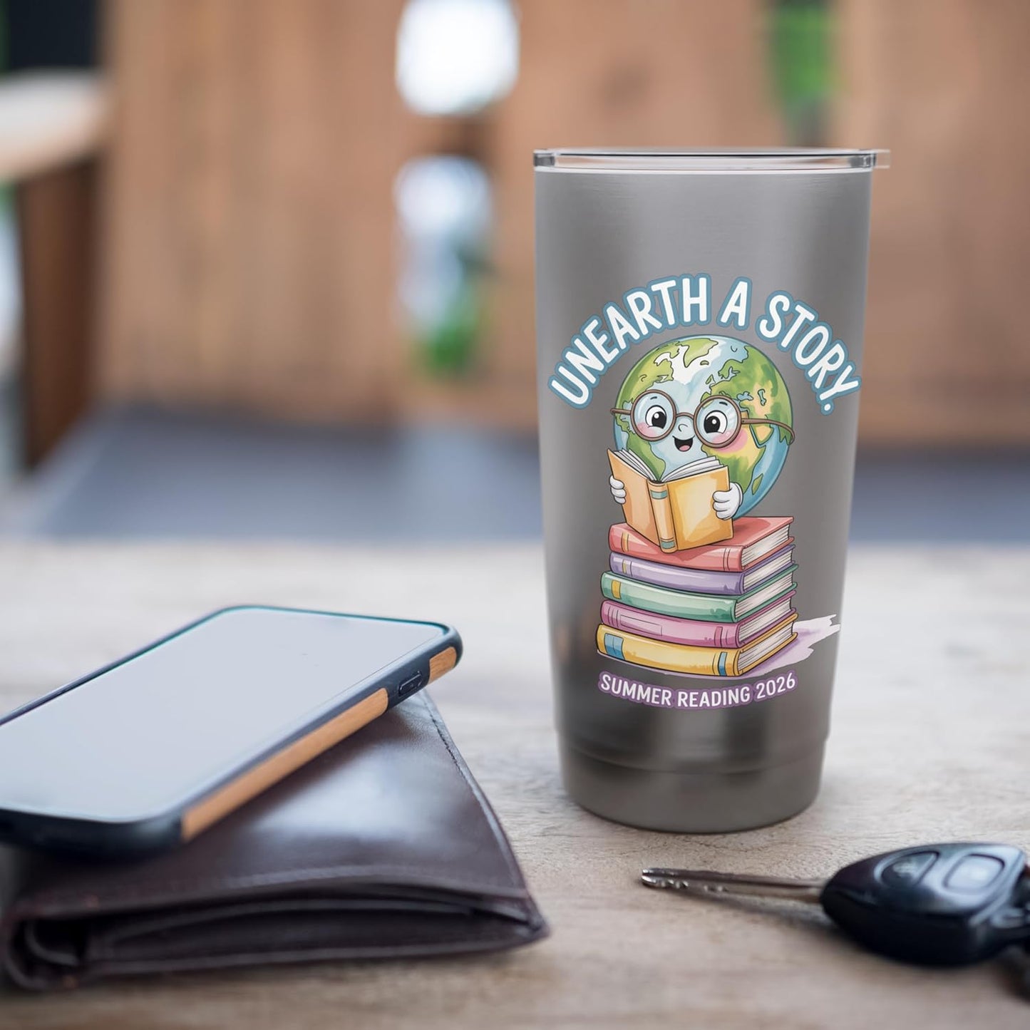 Unearth A Story Globe Reader Stainless Steel Insulated Tumbler
