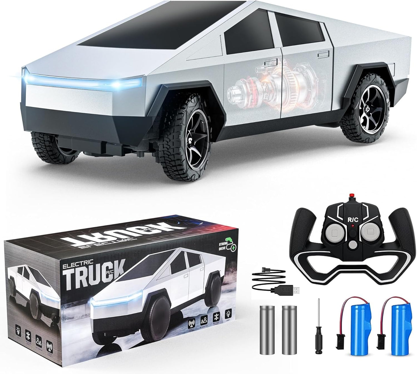 RC Car Toys,All Terrain 2.4GHz RC Truck for Boys Aged 3-8, 8-12, Electric Vehicle Truck Toys for Kids, Birthday Gifts for Kids, Boys and Girls (Silver)