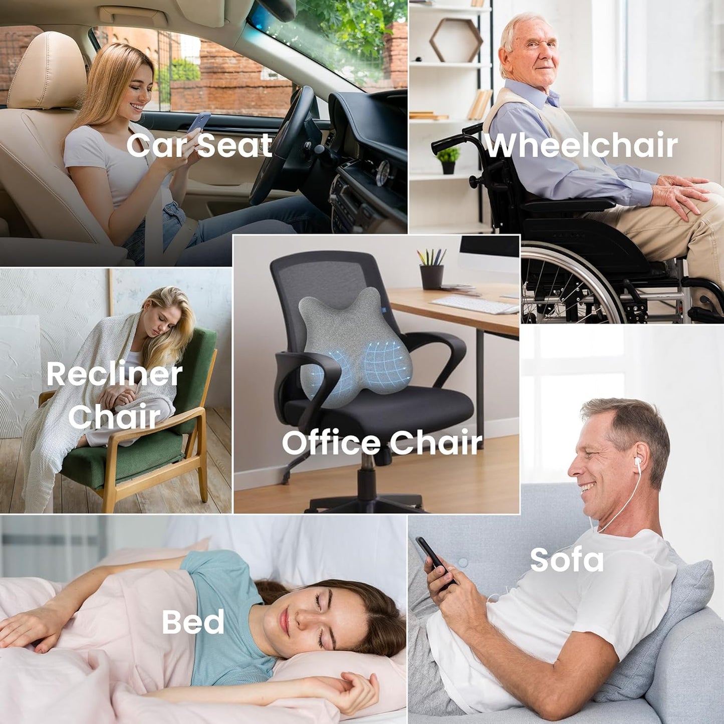 CILI Heated Lumbar Support Pillow for Office Chair, Ergonomic Back Support Cushion with Vibration, Memory Foam Chair Back Massager, Gifts for Mom/Dad