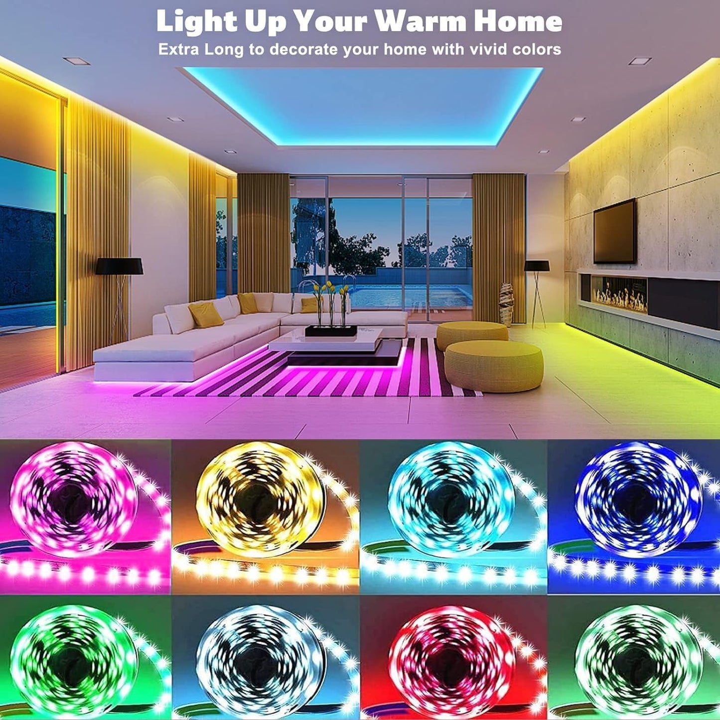 Led Lights 100ft Smart APP Control Music Sync Strip Lights RGB Color Changing Strips with Remote, for Bedroom Kitchen and Party