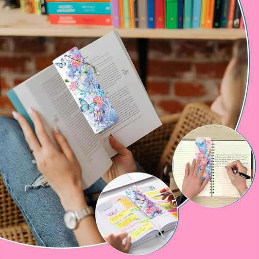 ACSAUMMY 4pcs Butterfly Diamond Painting Bookmark, 5D Diamond Art Bookmarks with Flower Design Beaded Rhinestone Pendant DIY Diamond Art Kits for Adult Crafts Reading Women Beginner Birthday Gift