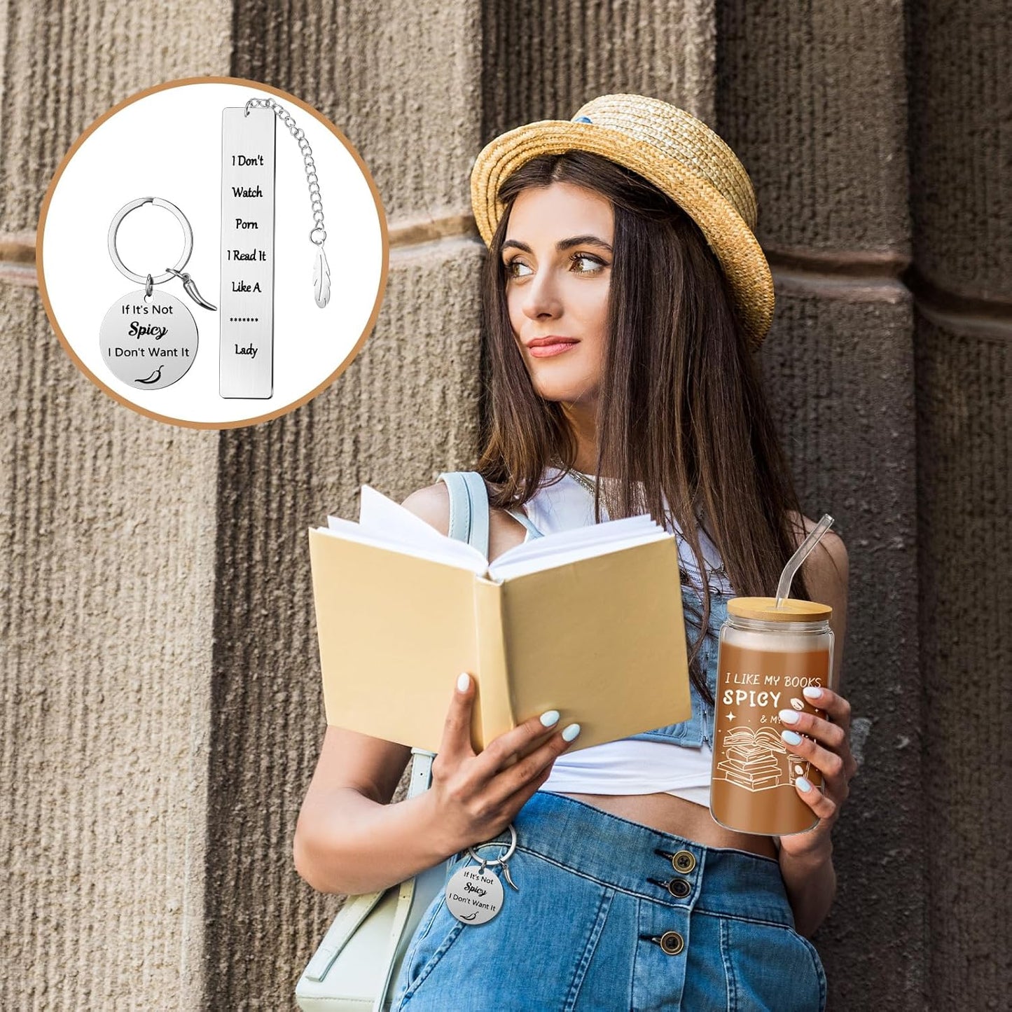 Book Lovers Gifts for Reader Includes 16oz Drinking Glass Cups with Lids Straws Keychain Book Club Bookish Gifts for Women Readers Bookworm